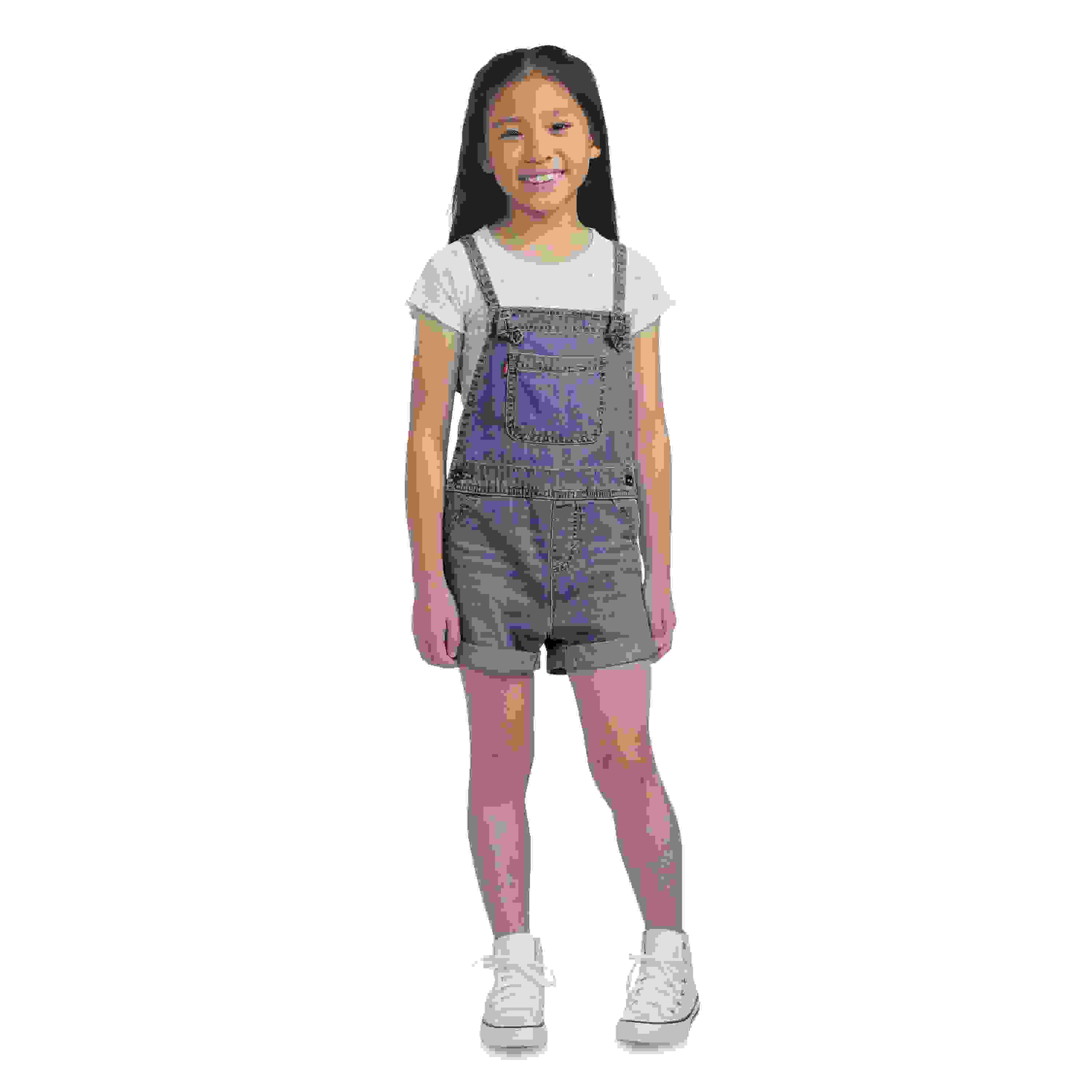 Levi's Knot Strap Little Girls' Dark Blue Wash Denim Shortalls